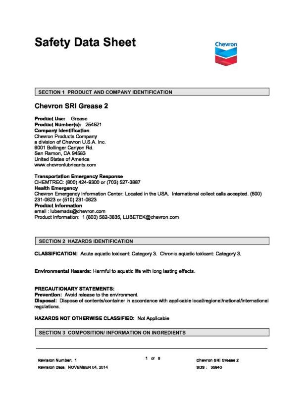 CHEVRON SRI GREASE SDS